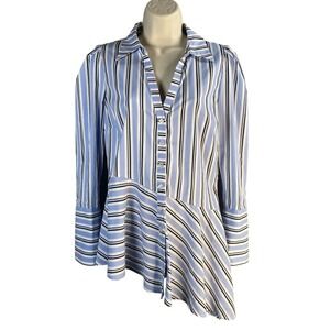 Y2k INC Top Small Striped Asymmetrical Button Down Indie Office Siren Preppy